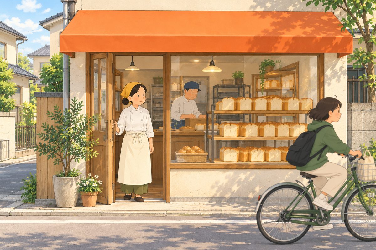パン屋の玄関の絵